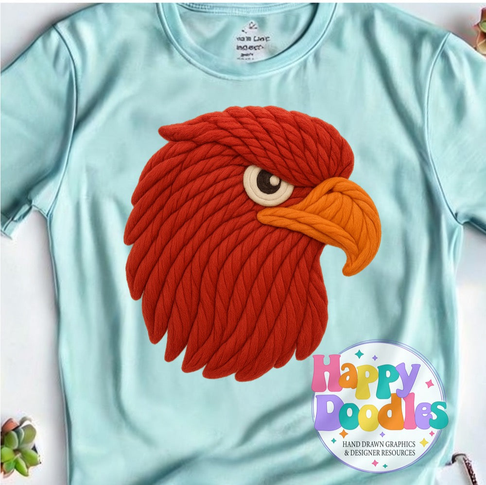 Red Hawk Yarn Mascot High Resolution PNG Clip Art - Happy Doodles Designs