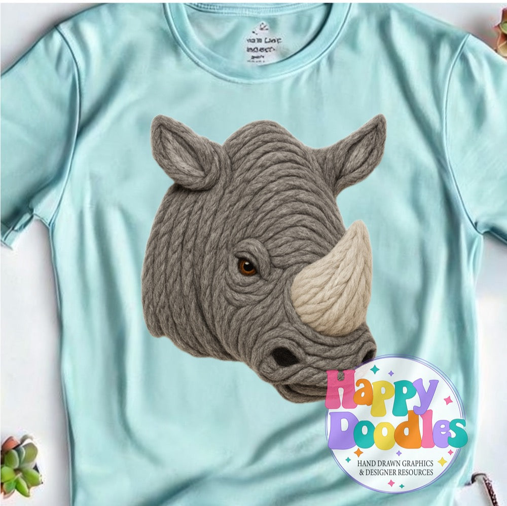 Rhino Yarn Mascot High Resolution PNG Clip Art - Happy Doodles Designs