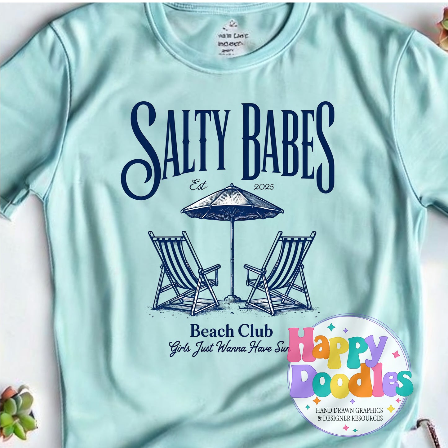 Salty Babes Beach Club Printable PNG T-Shirt Design - Happy Doodles Designs