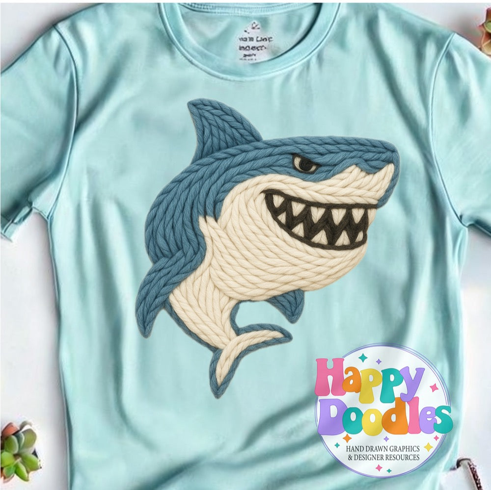 Shark Yarn Mascot Printable PNG Illustration - Happy Doodles Designs