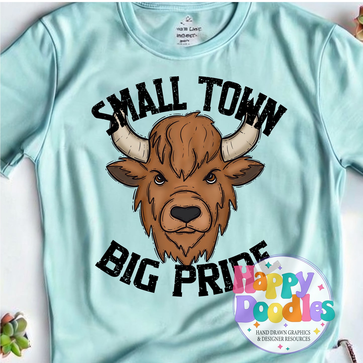 Small Town Big Pride Bison Printable PNG Download - Happy Doodles Designs