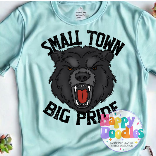 Small Town Big Pride Black Bear Printable PNG Design - Happy Doodles Designs