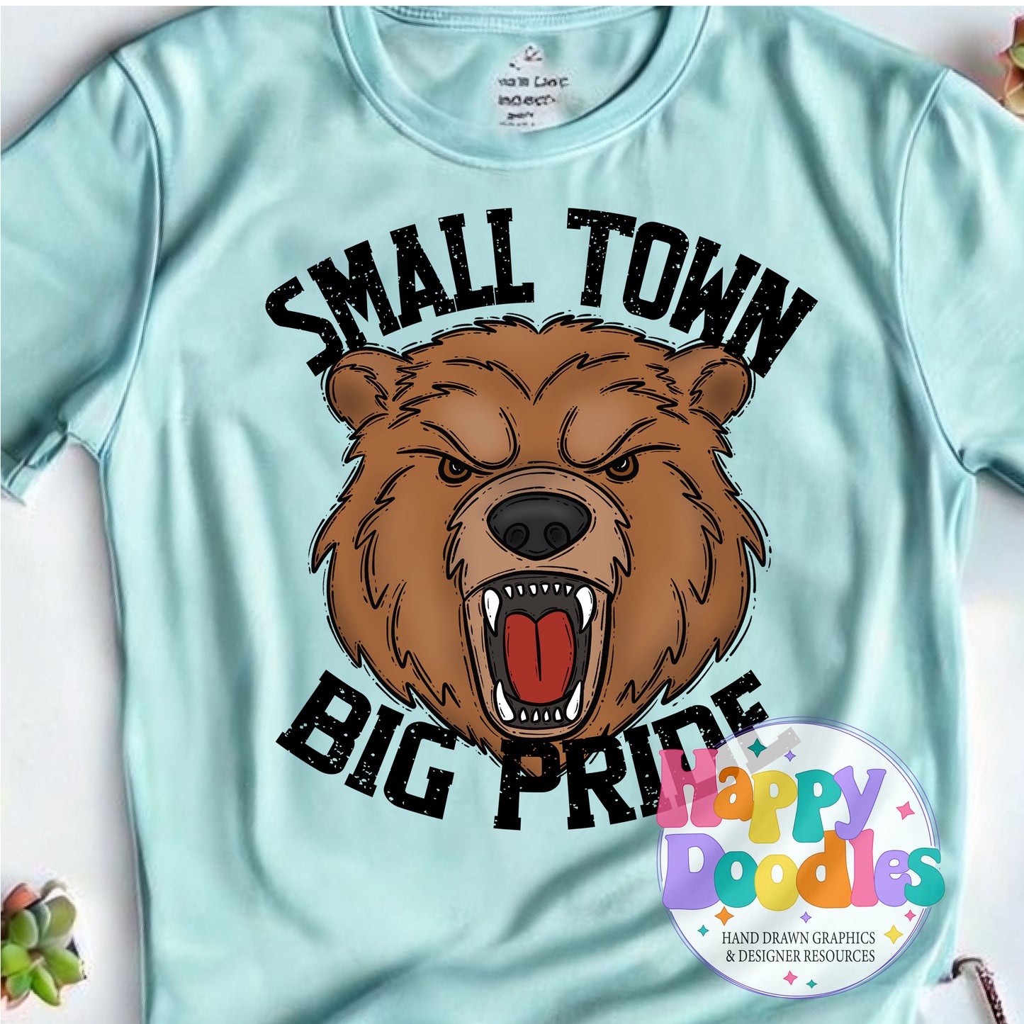 Small Town Big Pride Brown Bear Printable PNG Design - Happy Doodles Designs