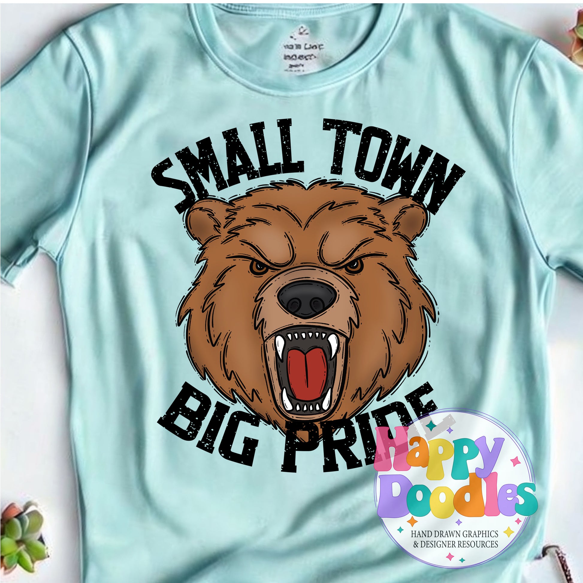 Small Town Big Pride Brown Bear Printable PNG Design - Happy Doodles Designs