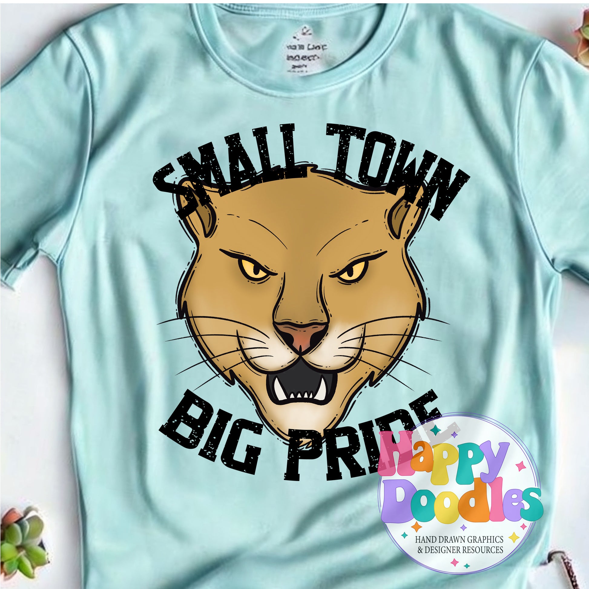 Small Town Big Pride Cougar Printable PNG for Sublimation - Happy Doodles Designs