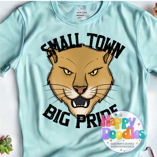 Small Town Big Pride Cougar Printable PNG for Sublimation - Happy Doodles Designs