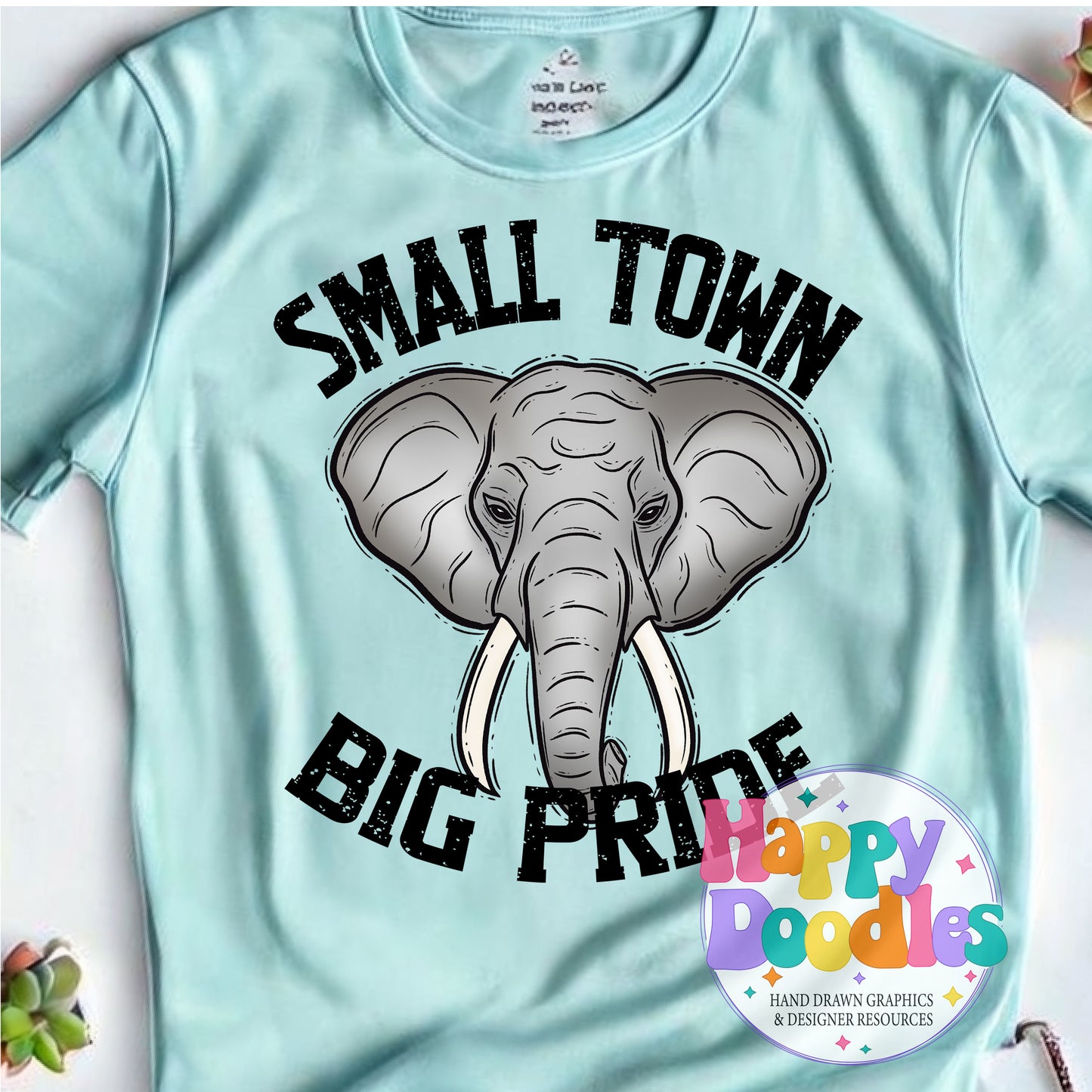 Small Town Big Pride Elephant Printable PNG Design - Happy Doodles Designs