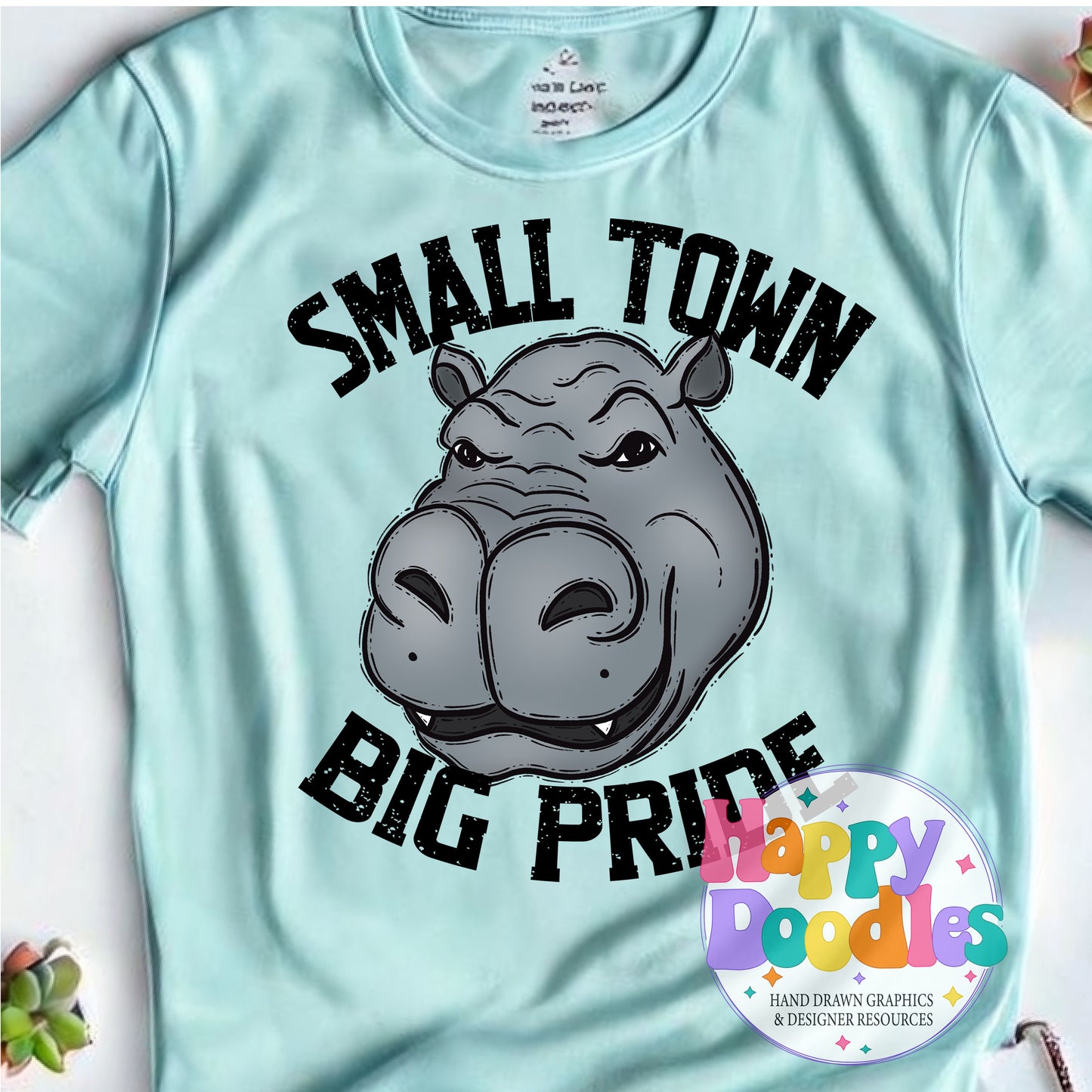 Small Town Big Pride Hippos DIY Printable PNG - Happy Doodles Designs