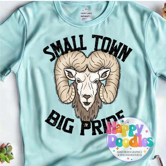 Small Town Big Pride Rams Printable PNG for Sublimation - Happy Doodles Designs