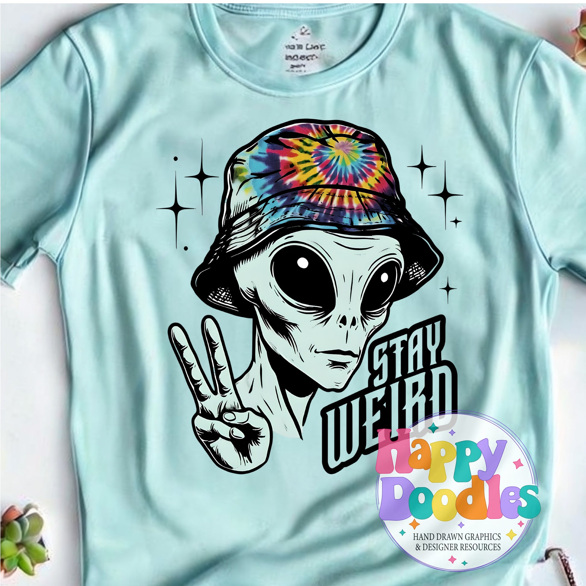 Stay Weird Peace Alien T-Shirt Printable PNG Download - Happy Doodles Designs