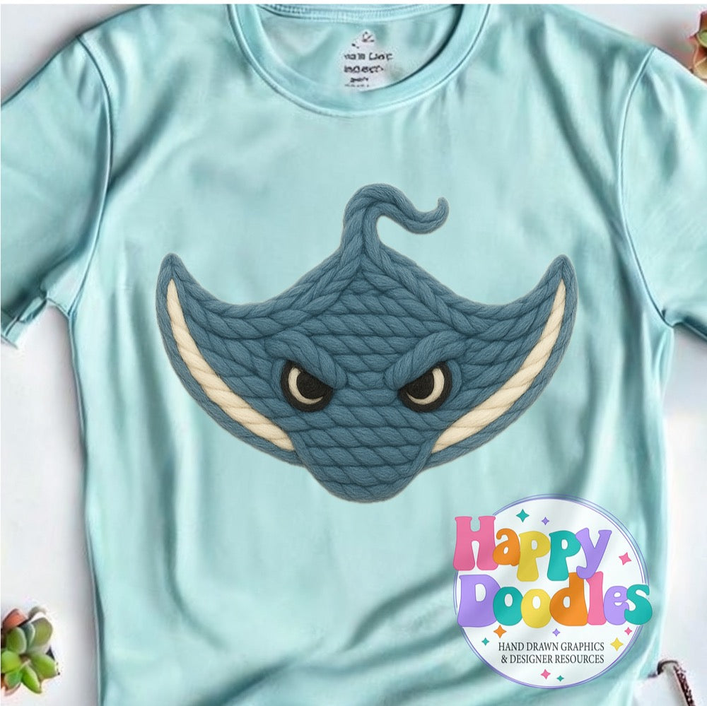 Stingray Yarn Mascot High Resolution PNG Clip Art - Happy Doodles Designs