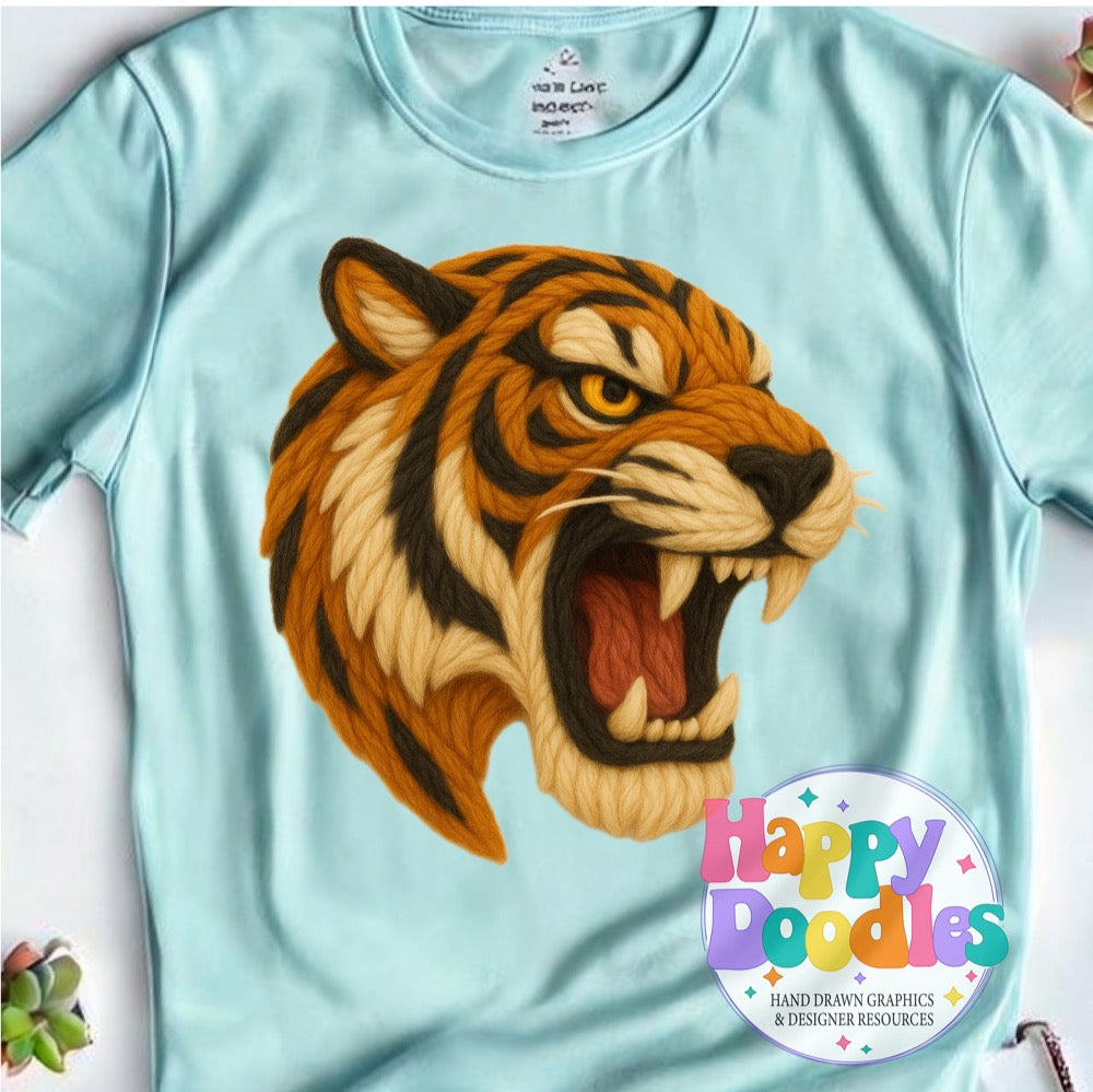 Tiger Side View Yarn Mascot Printable PNG Clipart - Happy Doodles Designs