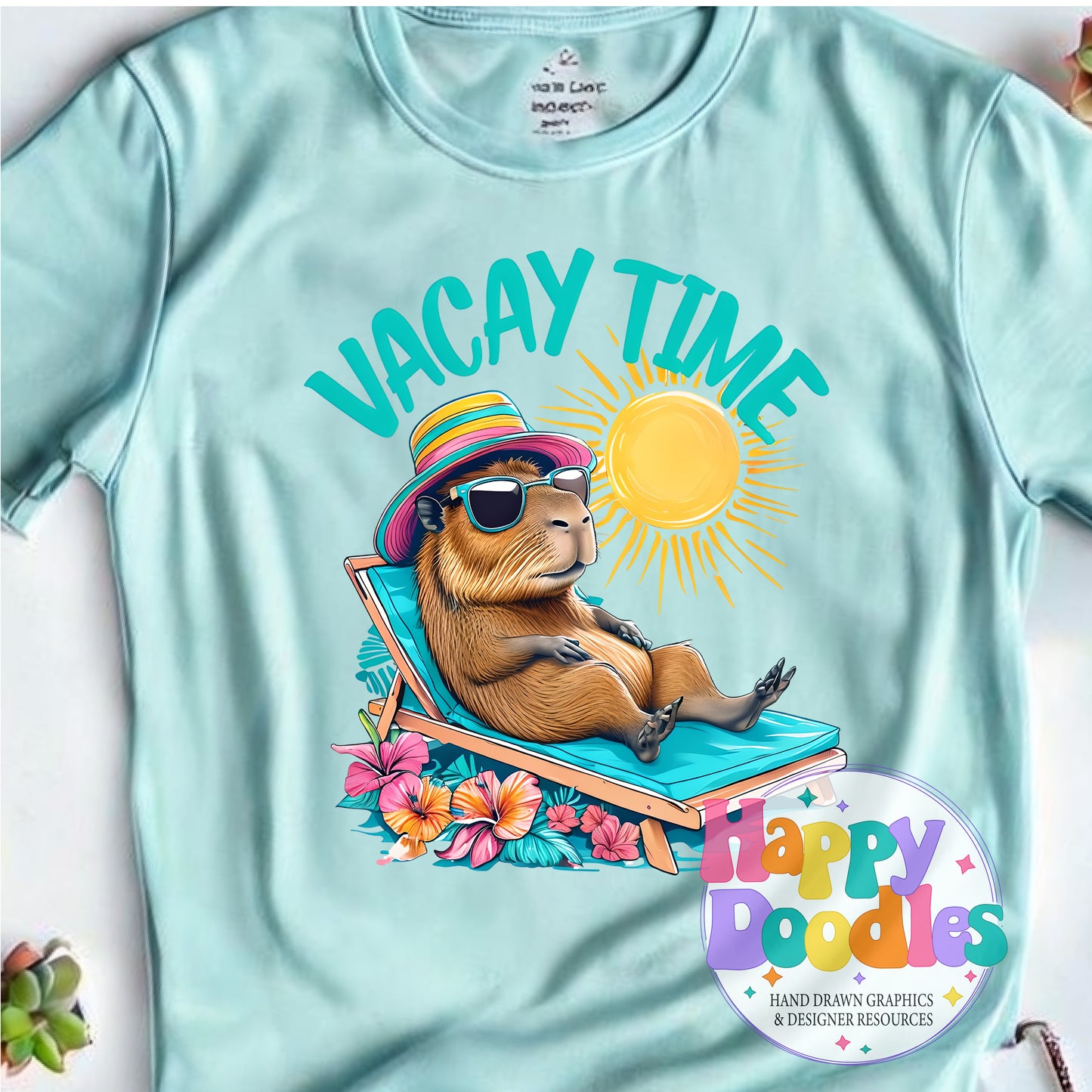 Vacay Time Capybara Printable PNG T-Shirt Design - Happy Doodles Designs