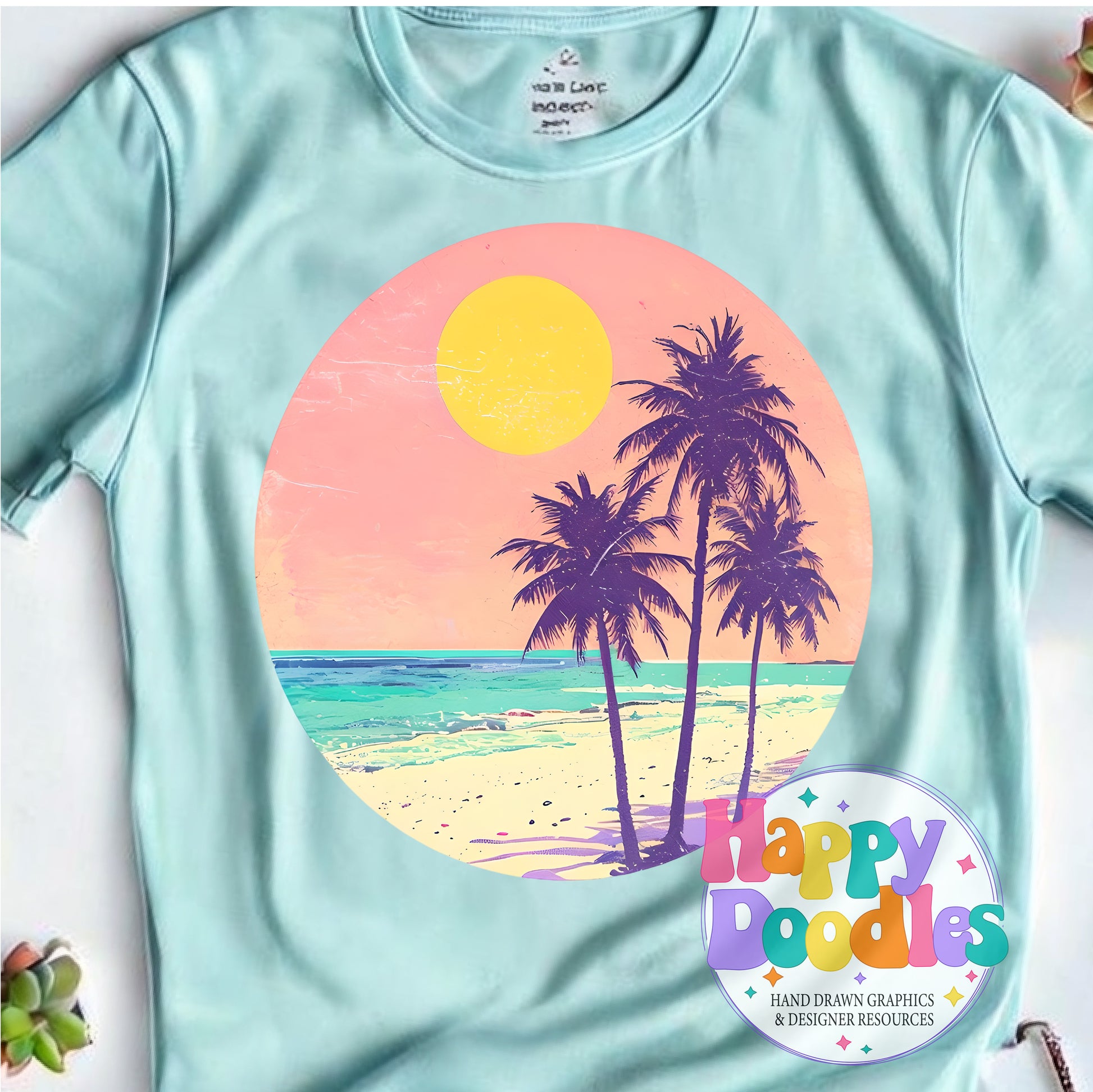 Vintage Pink Palm Tree Background High Resolution Printable PNG - Happy Doodles Designs