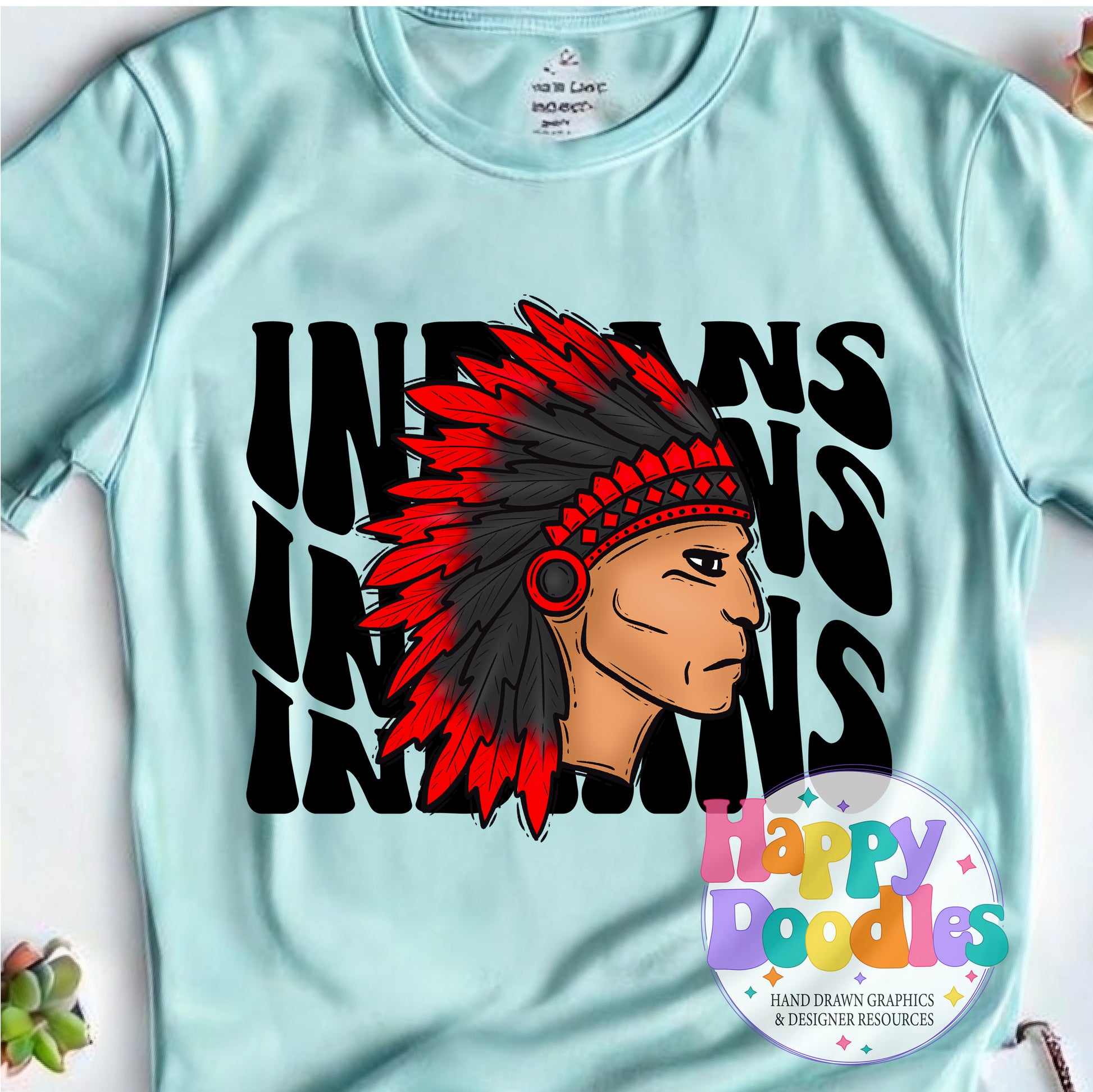 Wavy Retro Indians Mascot Printable PNG - Happy Doodles Designs