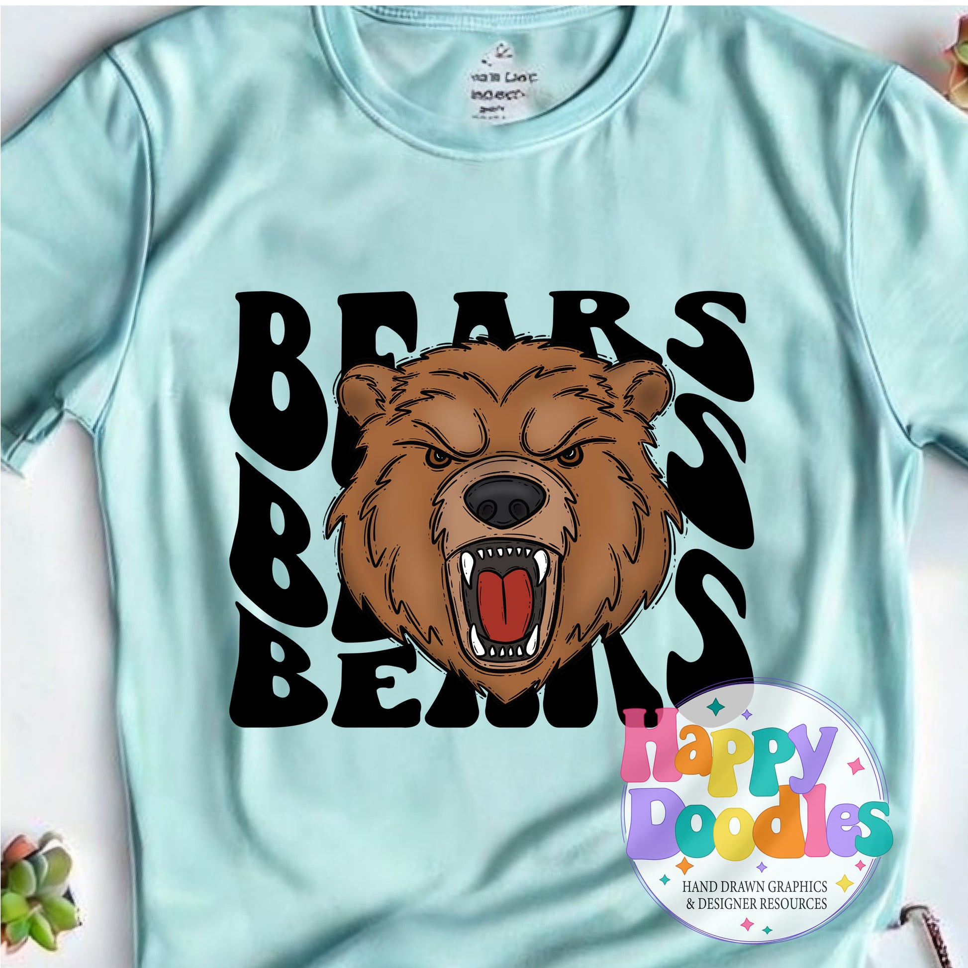 Wavy Retro Bears Mascot Printable PNG for Sublimation & Crafts - Happy Doodles Designs