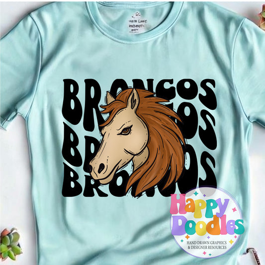 Wavy Retro Broncos Mascot Printable PNG - Happy Doodles Designs