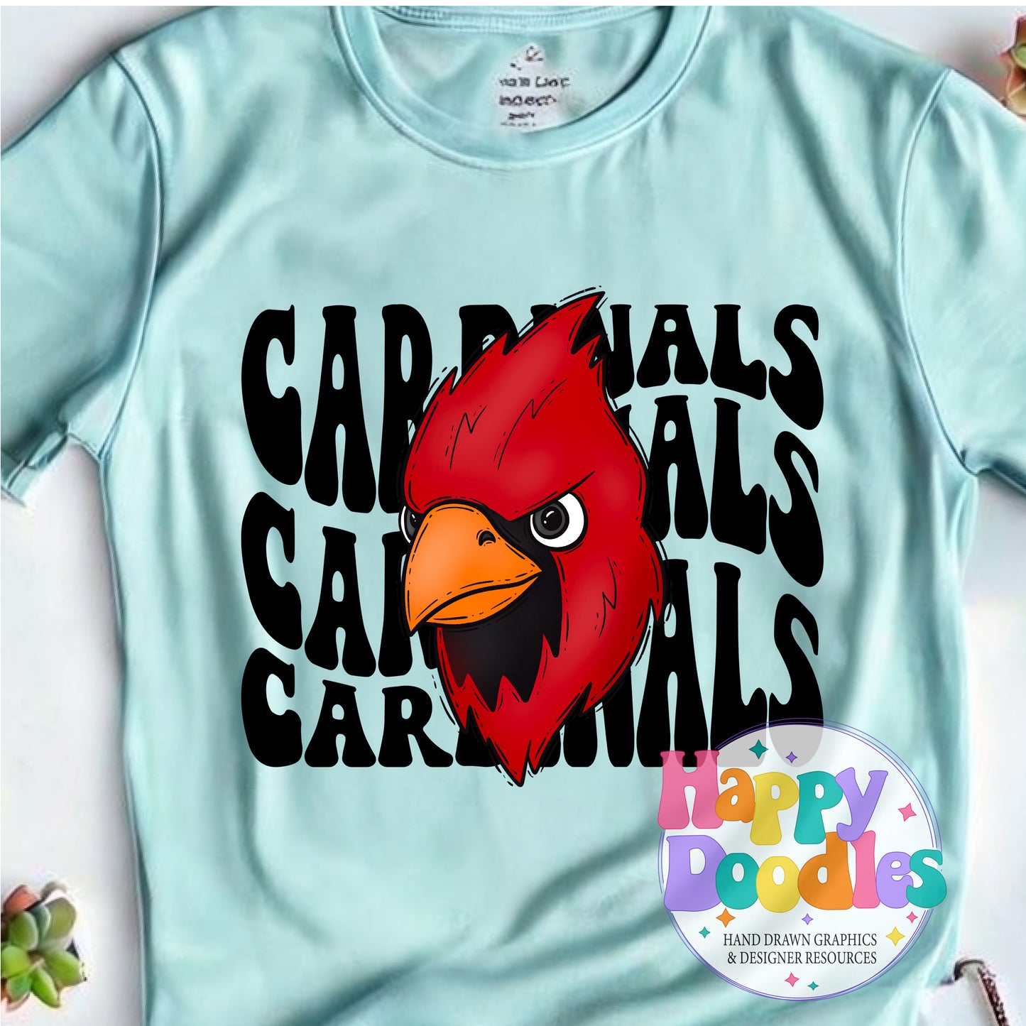 Wavy Retro Cardinals Mascot High Resolution Printable PNG - Happy Doodles Designs