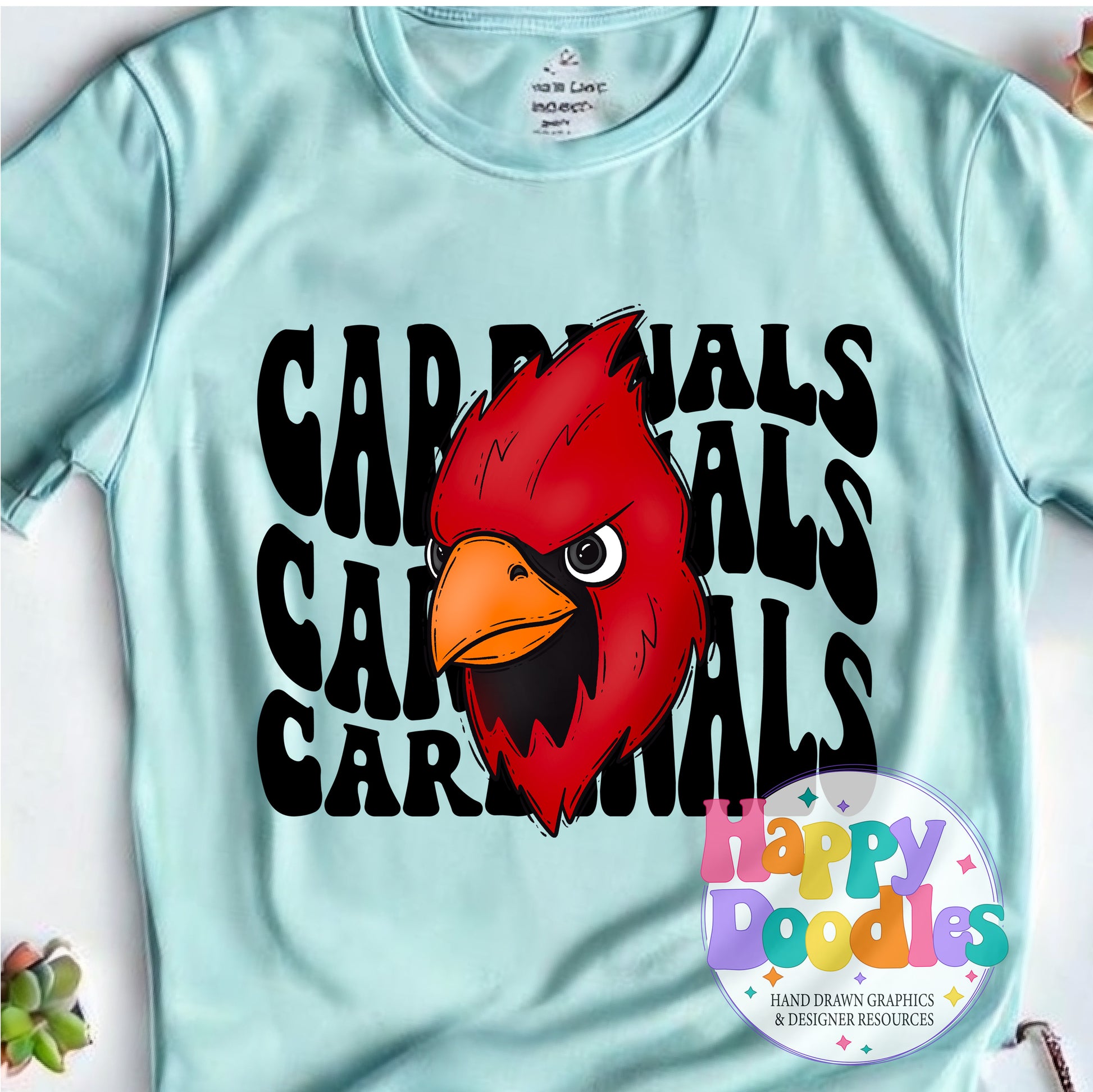 Wavy Retro Cardinals Mascot High Resolution Printable PNG - Happy Doodles Designs