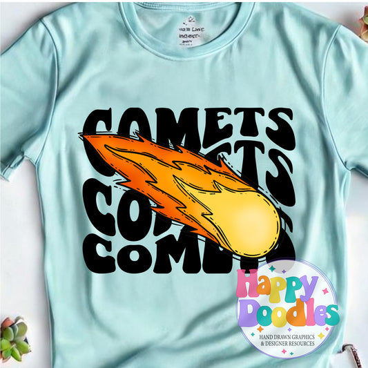 Wavy Retro Comets Mascot Printable PNG for Sublimation & Crafts - Happy Doodles Designs