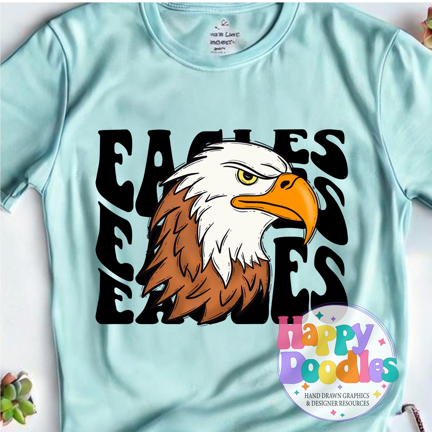 Wavy Retro Eagles Fly Mascot Printable PNG for Sublimation & Crafts - Happy Doodles Designs