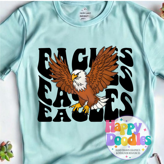 Wavy Retro Eagles Mascot T‑Shirt Printable PNG Download - Happy Doodles Designs