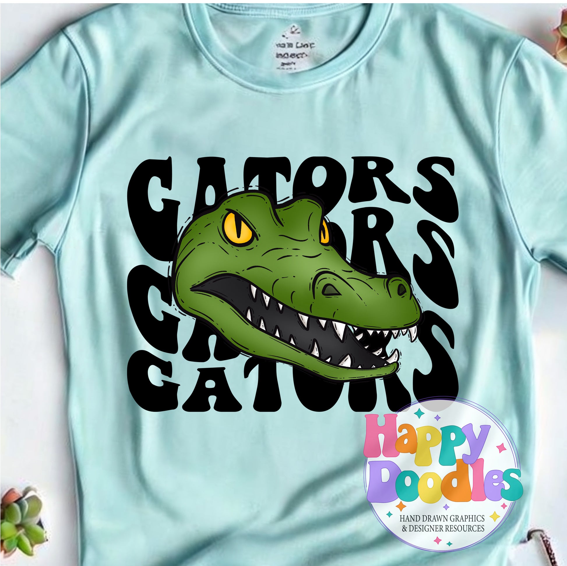 Wavy Retro Gators Mascot Printable PNG T‑Shirt Design - Happy Doodles Designs