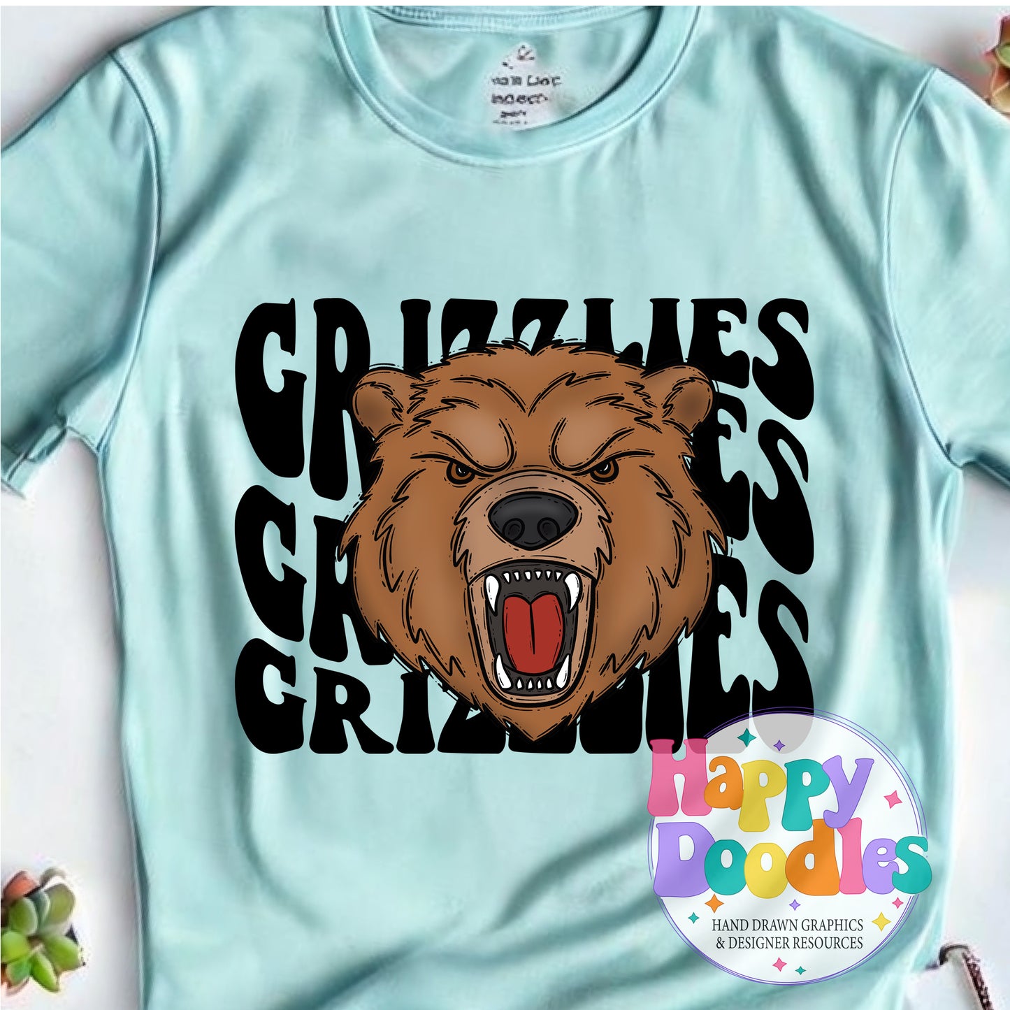 Wavy Retro Grizzlies Mascot T‑Shirt Printable PNG Download - Happy Doodles Designs
