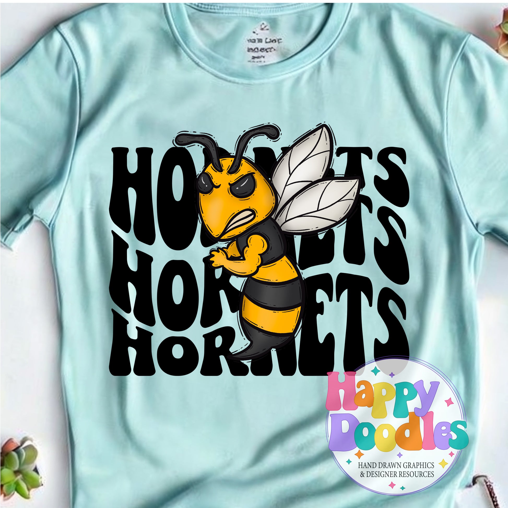 Wavy Retro Hornets Mascot Printable PNG for Sublimation & Crafts - Happy Doodles Designs