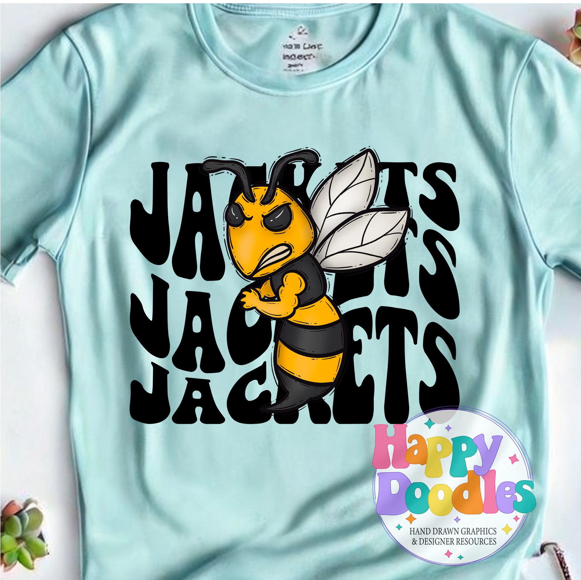 Wavy Retro Jackets Mascot T‑Shirt Printable PNG Download - Happy Doodles Designs