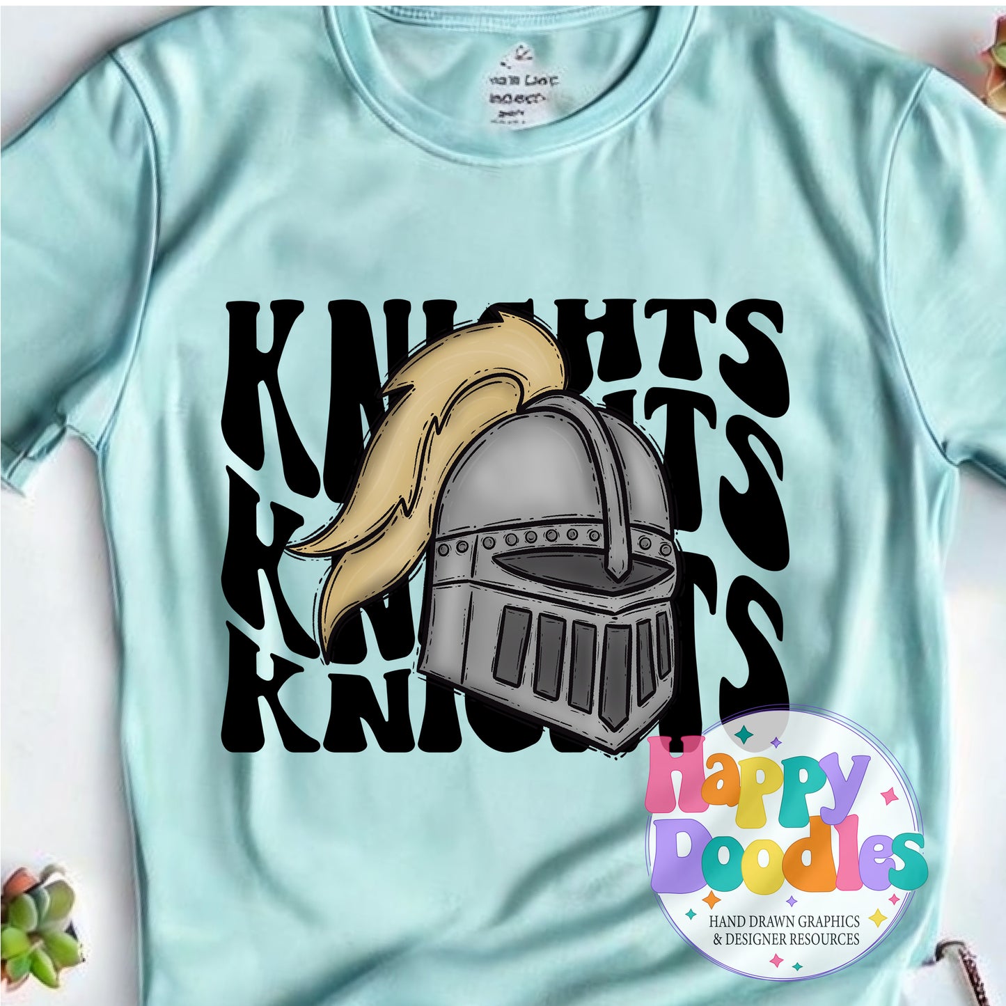 Wavy Retro Knights Mascot T‑Shirt Printable PNG Download - Happy Doodles Designs