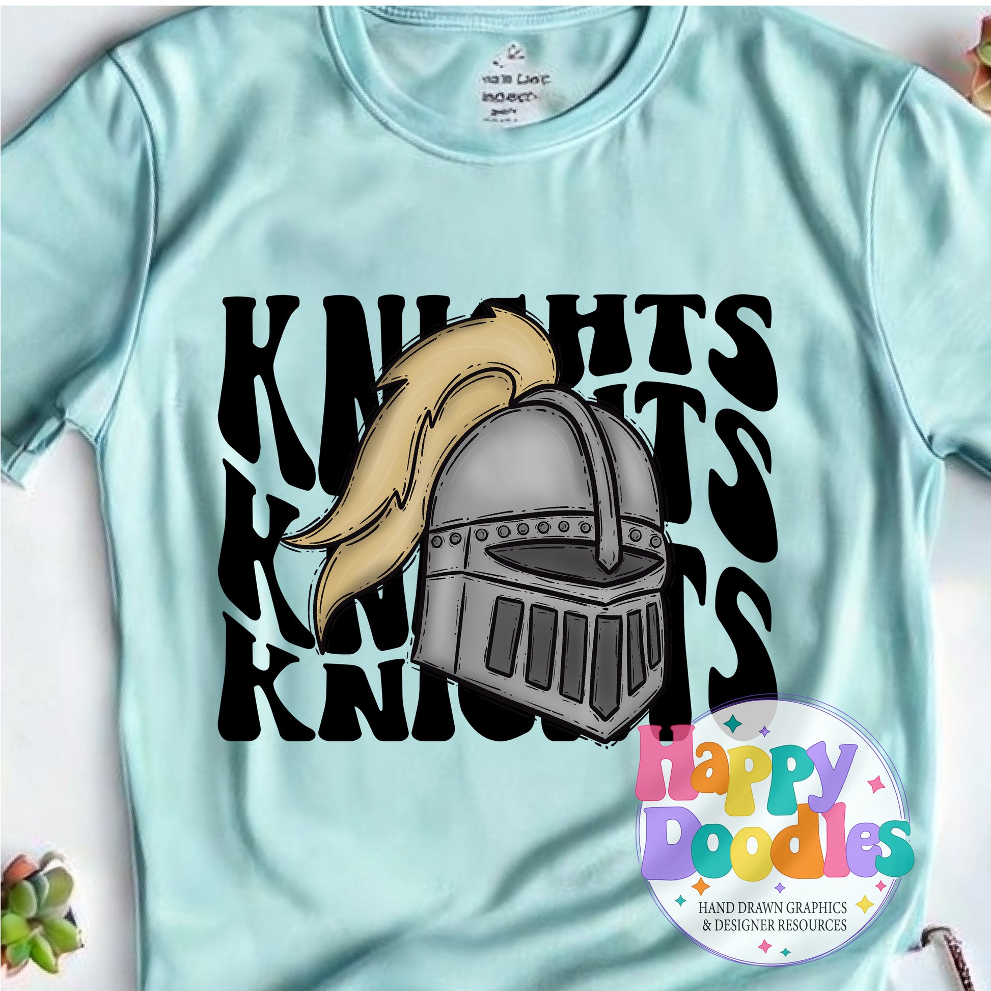 Wavy Retro Knights Mascot T‑Shirt Printable PNG Download - Happy Doodles Designs