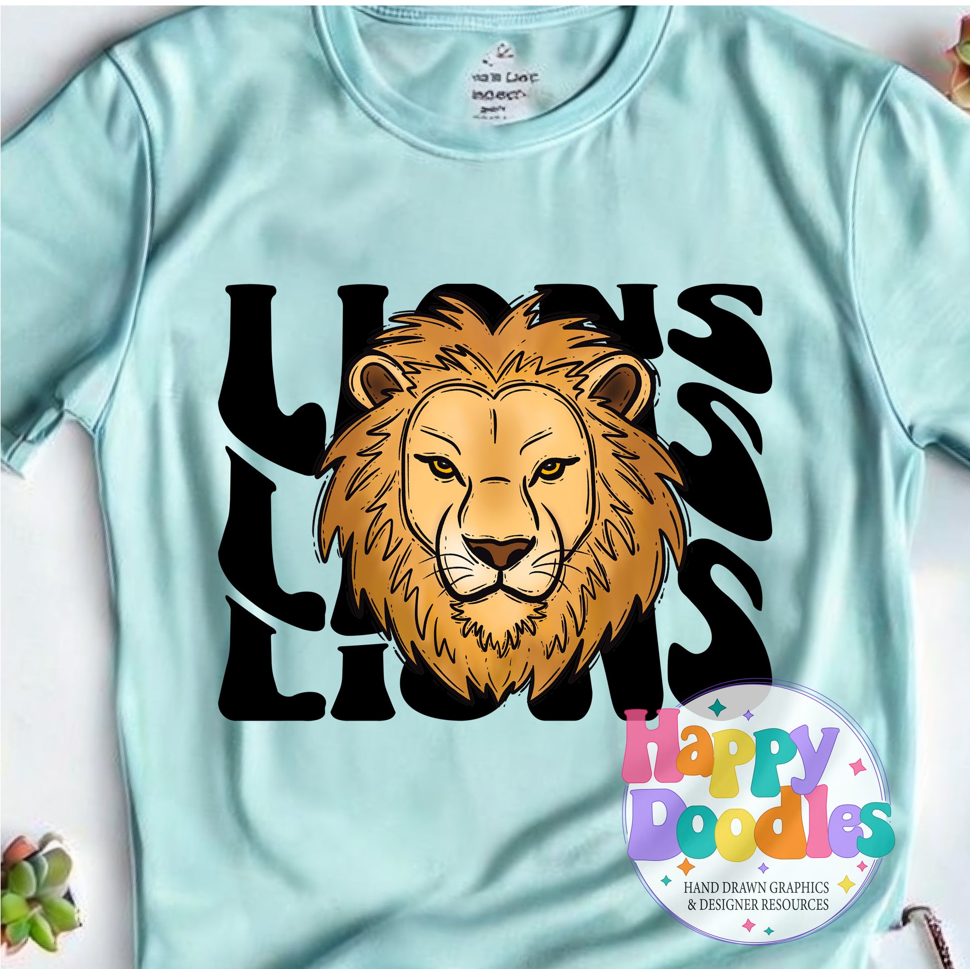 Wavy Retro Lions Mascot DIY Printable T‑Shirt Design - Happy Doodles Designs