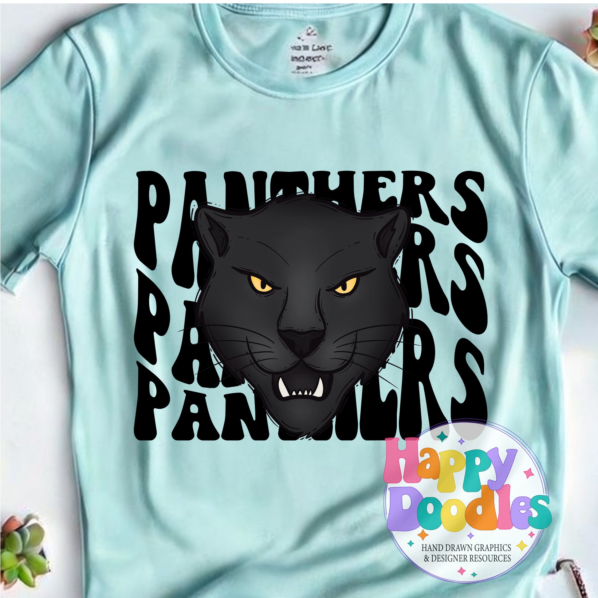 Wavy Retro Panthers Mascot Printable PNG - Happy Doodles Designs