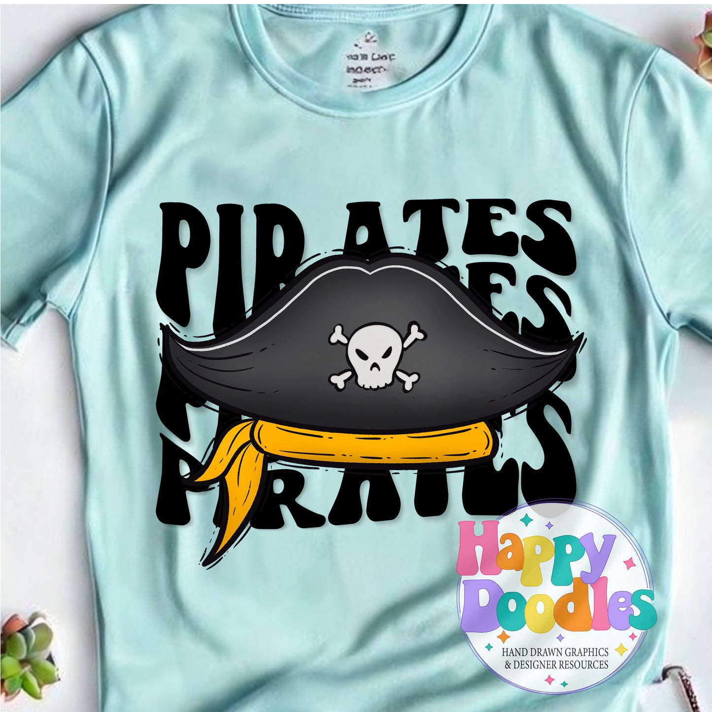 Wavy Retro Pirate Hat Mascot Printable PNG - Happy Doodles Designs