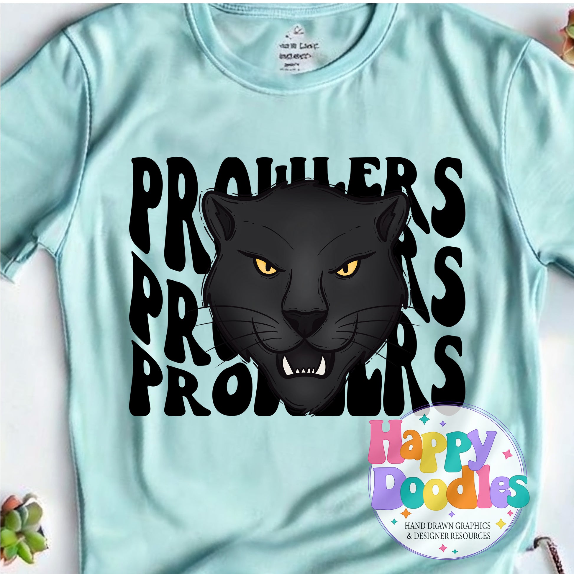 Wavy Retro Prowlers Mascot DIY Printable T‑Shirt Design - Happy Doodles Designs