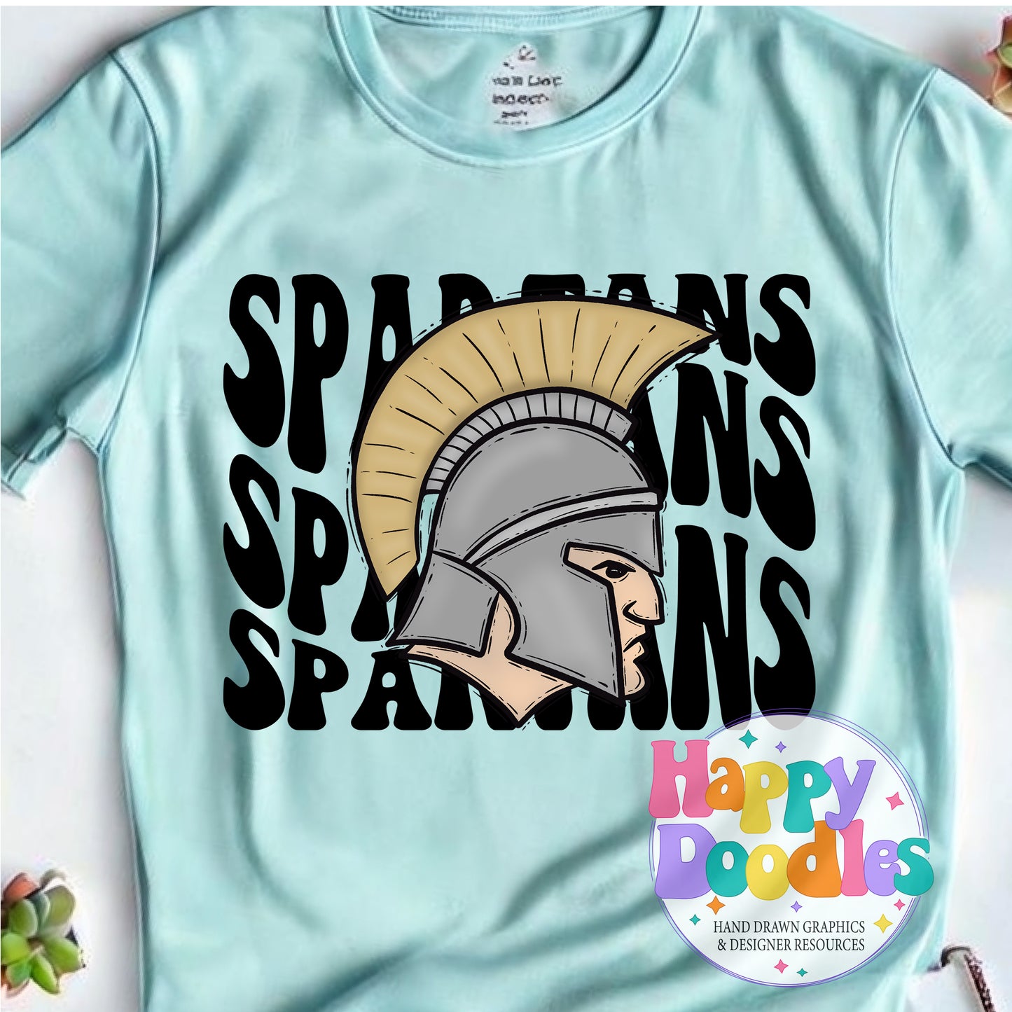 Wavy Retro Spartans Mascot Printable PNG T‑Shirt Design - Happy Doodles Designs