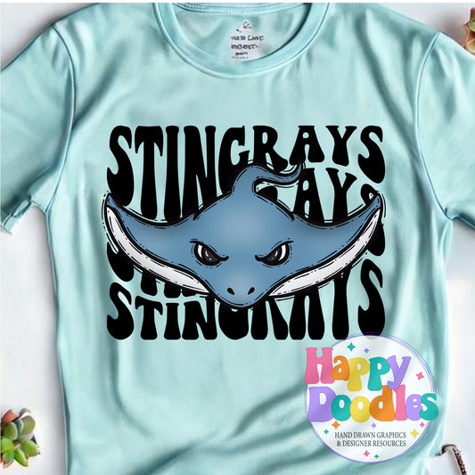 Wavy Retro Stingrays Mascot Printable PNG T‑Shirt Design - Happy Doodles Designs