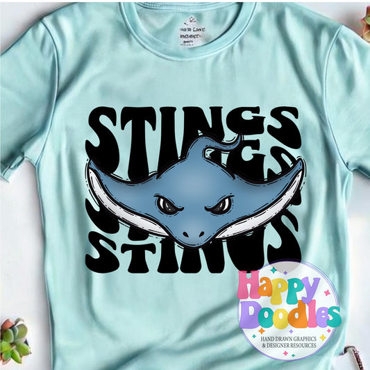 Wavy Retro Stings Mascot Printable PNG T‑Shirt Design - Happy Doodles Designs
