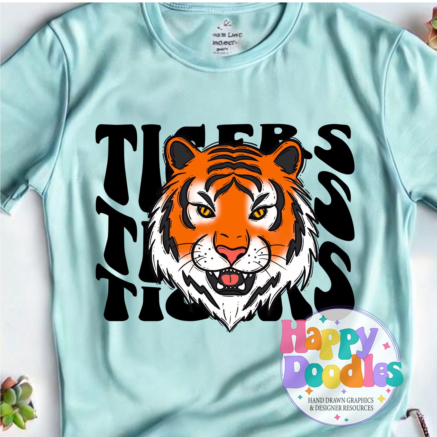 Wavy Retro Tigers Mascot Printable PNG for Sublimation & Crafts - Happy Doodles Designs