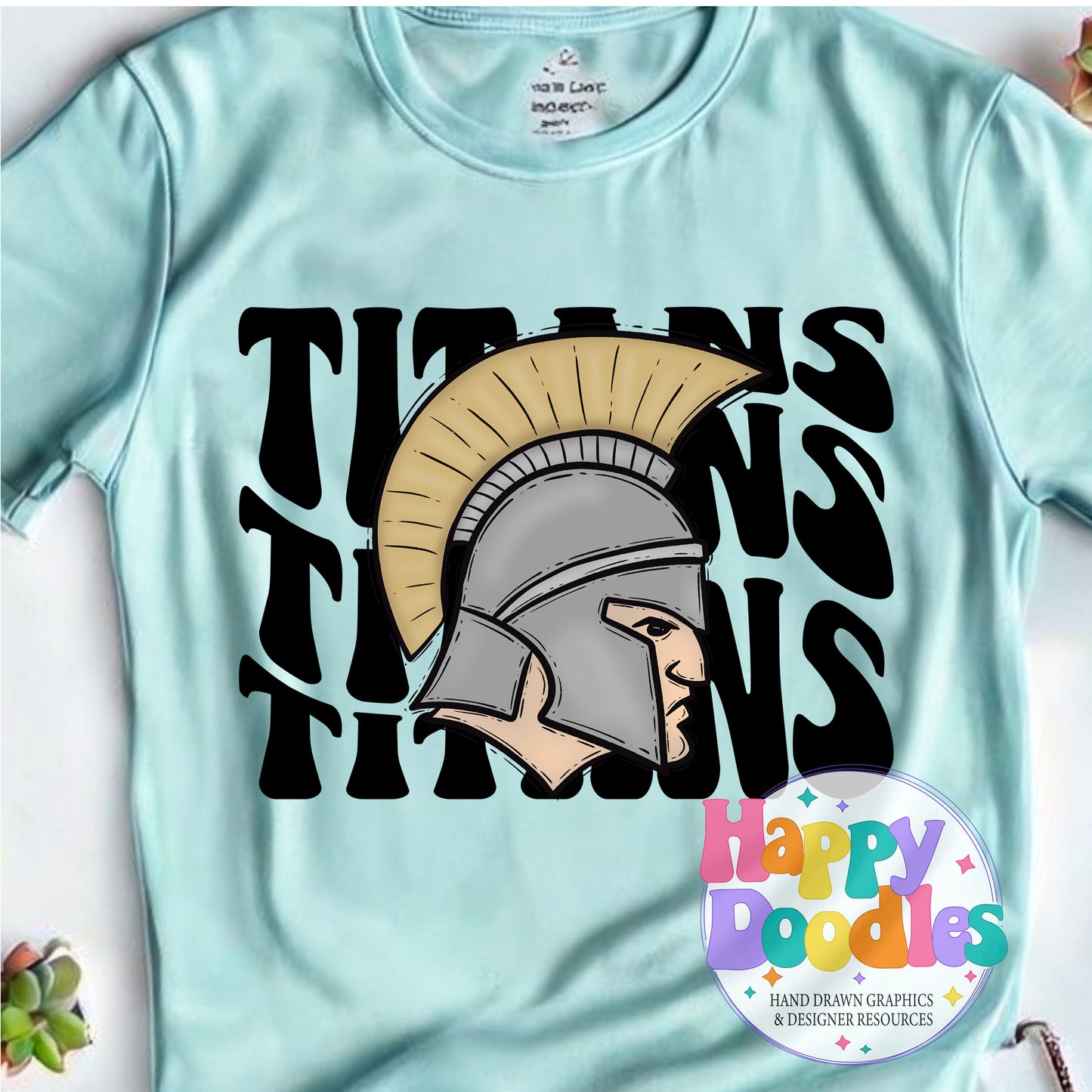 Wavy Retro Titans Mascot DIY Printable T‑Shirt Design - Happy Doodles Designs