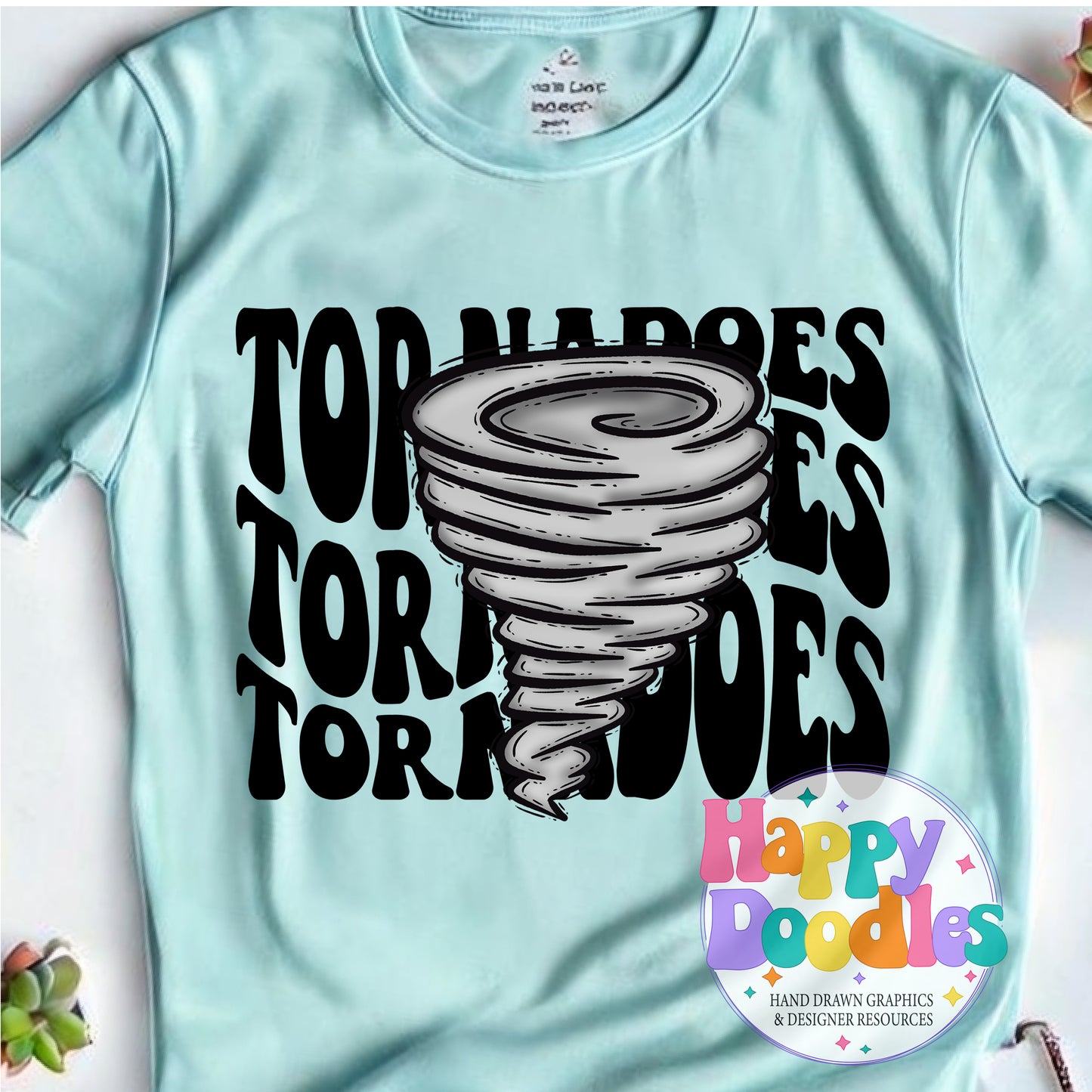 Wavy Retro Tornadoes Mascot Printable PNG T‑Shirt Design - Happy Doodles Designs