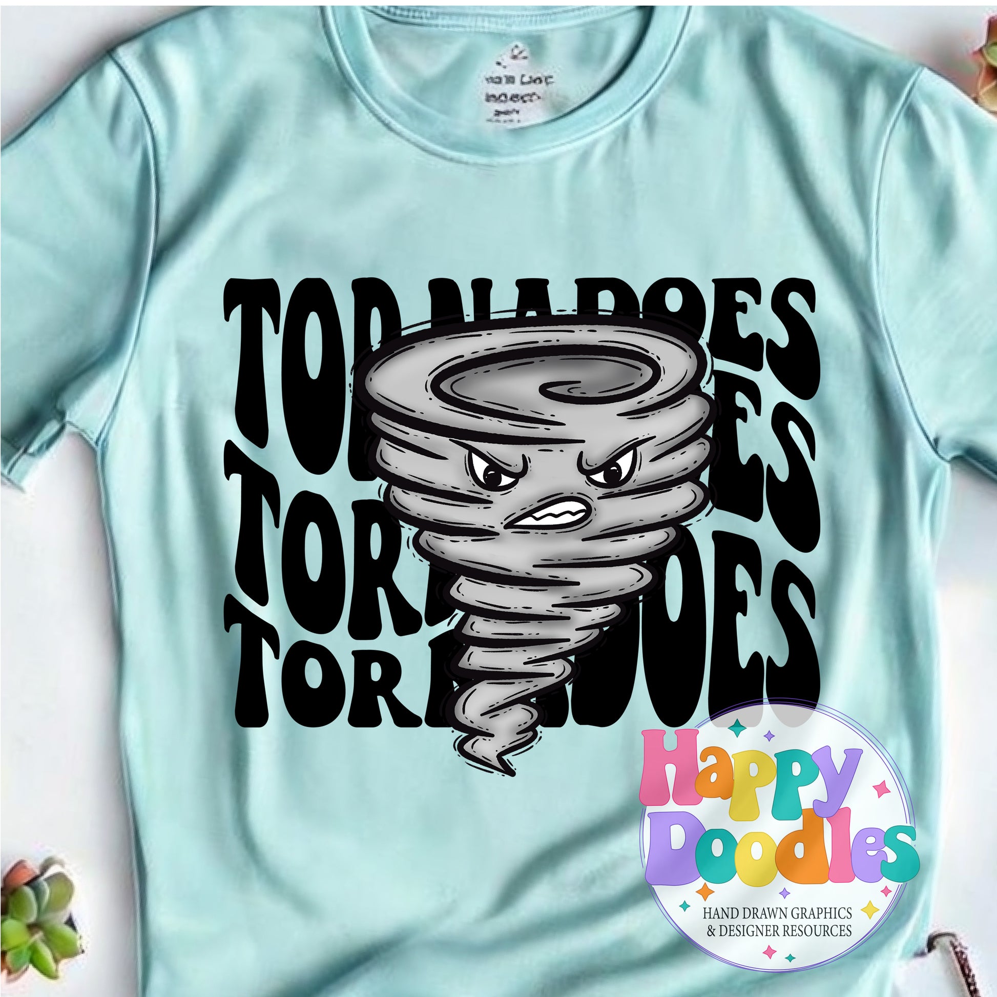 Wavy Retro Tornado Face Mascot Printable PNG - Happy Doodles Designs