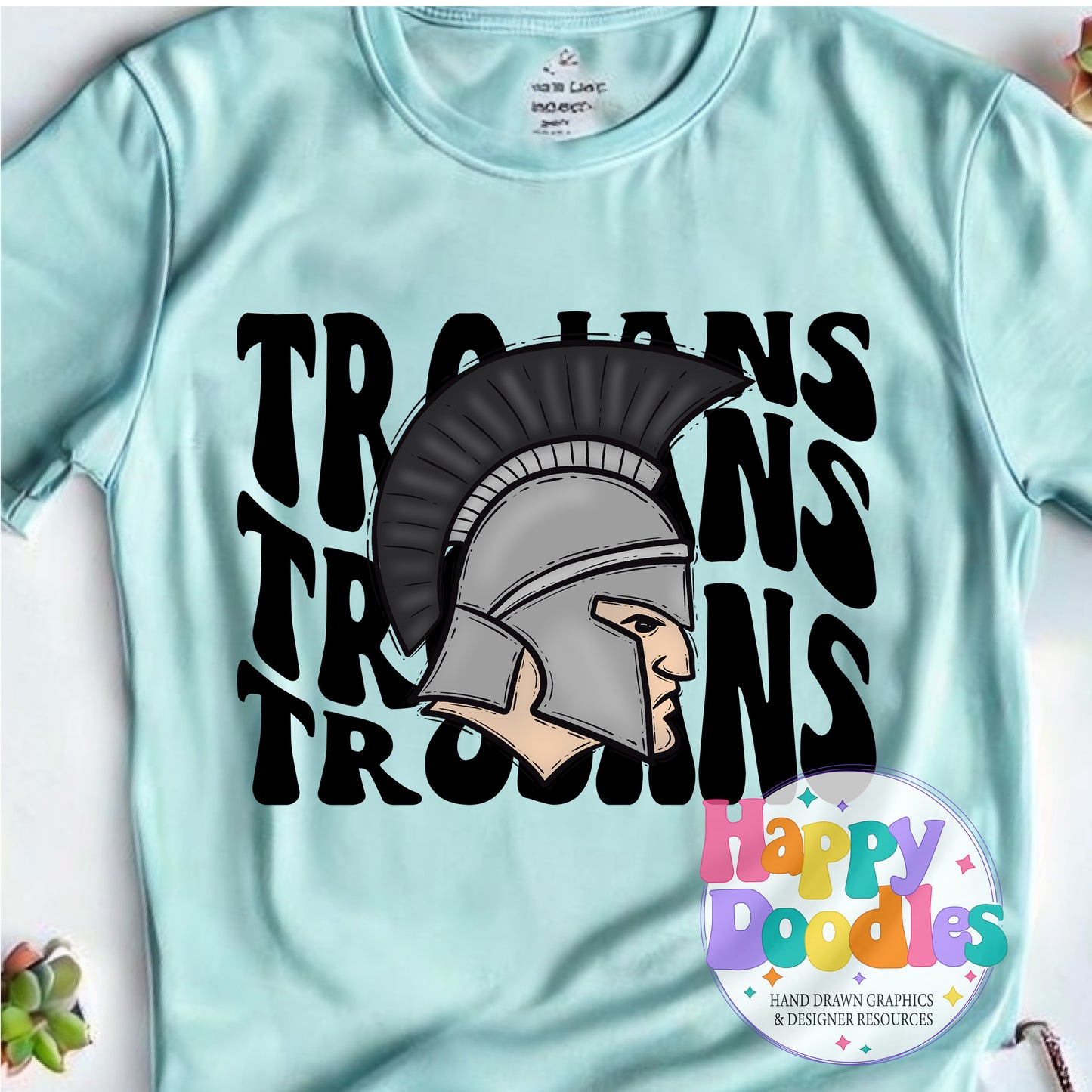 Wavy Retro Trojans Mascot Printable PNG for Sublimation & Crafts - Happy Doodles Designs