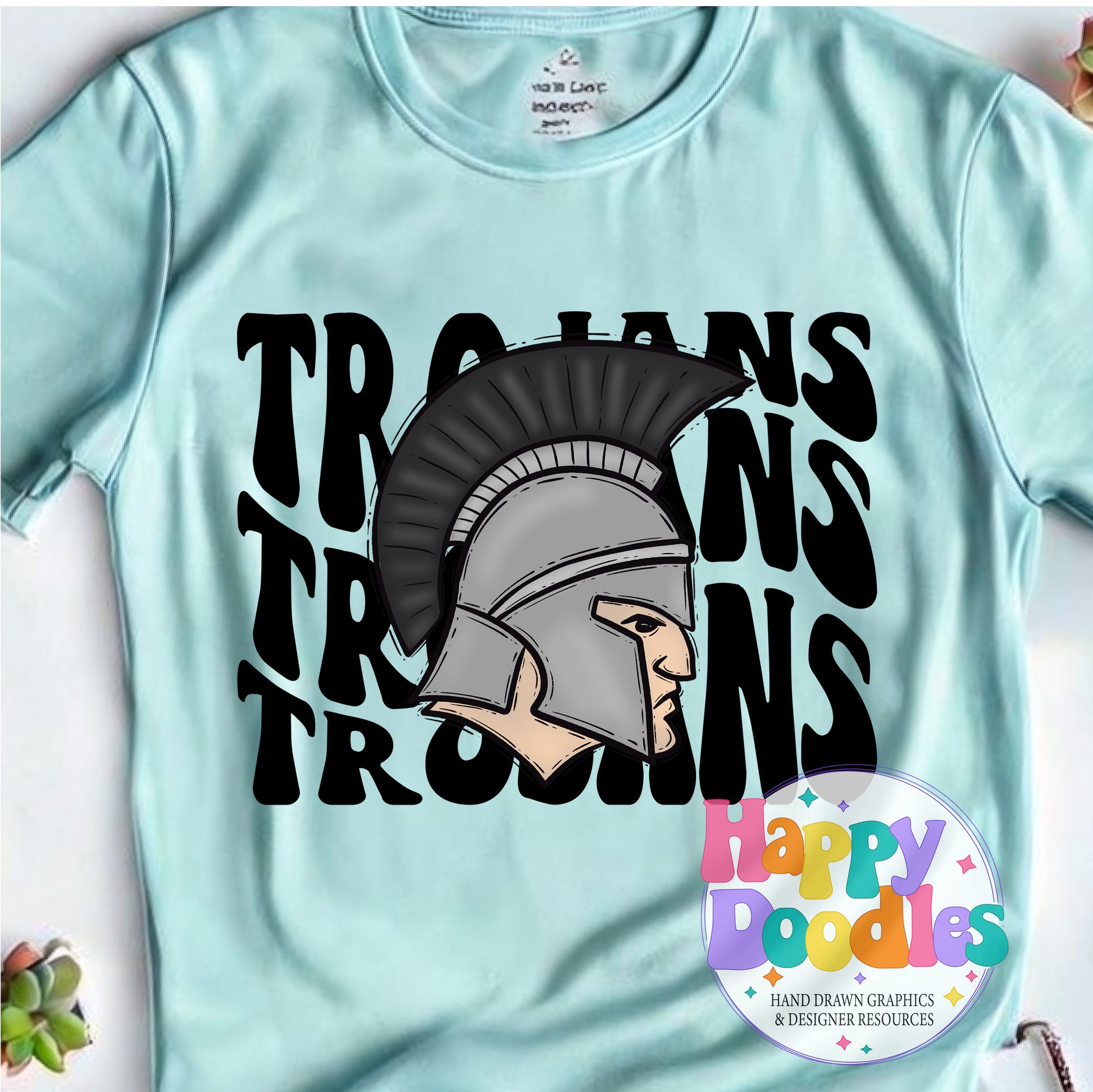 Wavy Retro Trojans Mascot Printable PNG for Sublimation & Crafts - Happy Doodles Designs