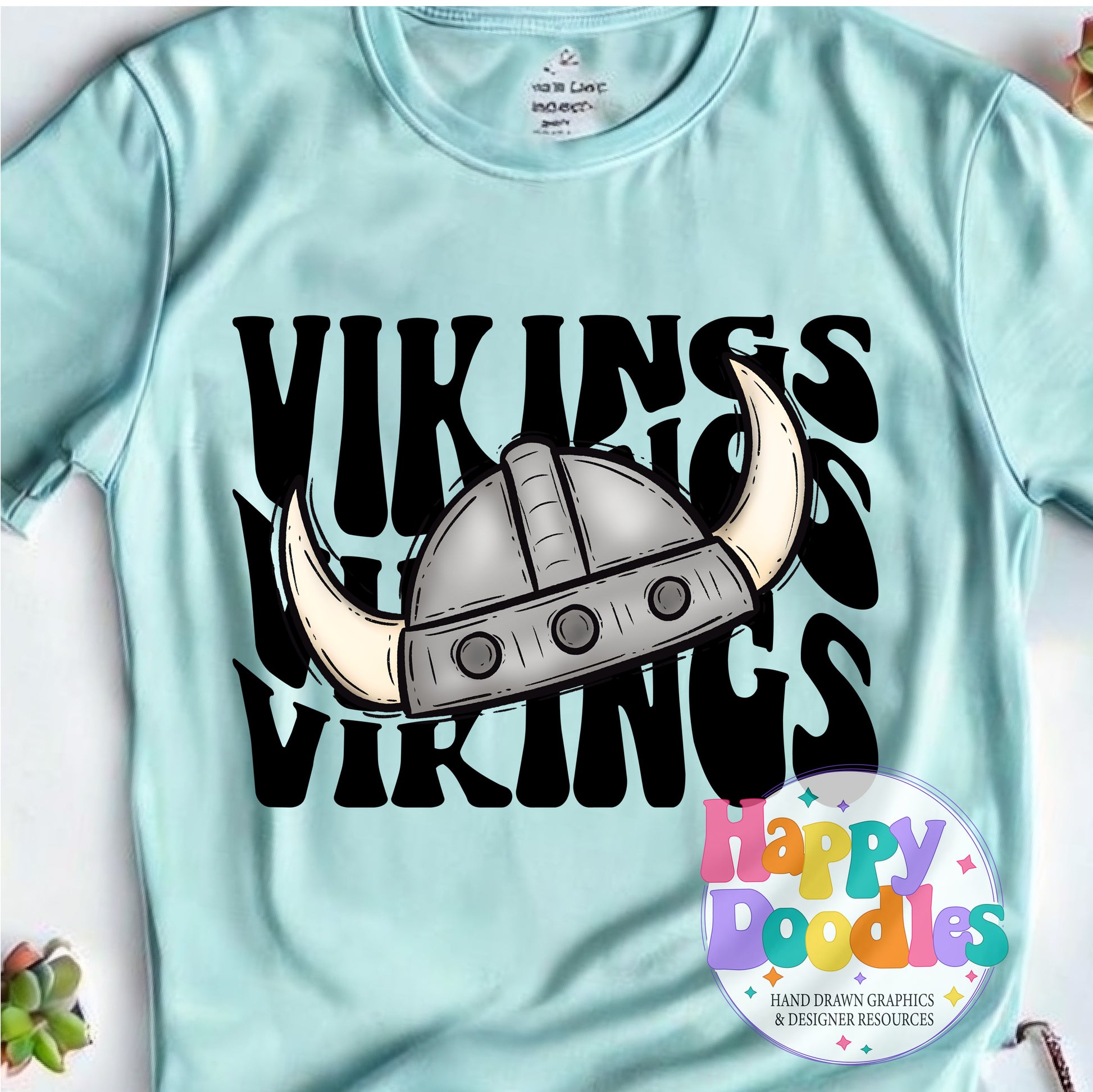 Wavy Retro Vikings Mascot Printable PNG T‑Shirt Design - Happy Doodles Designs