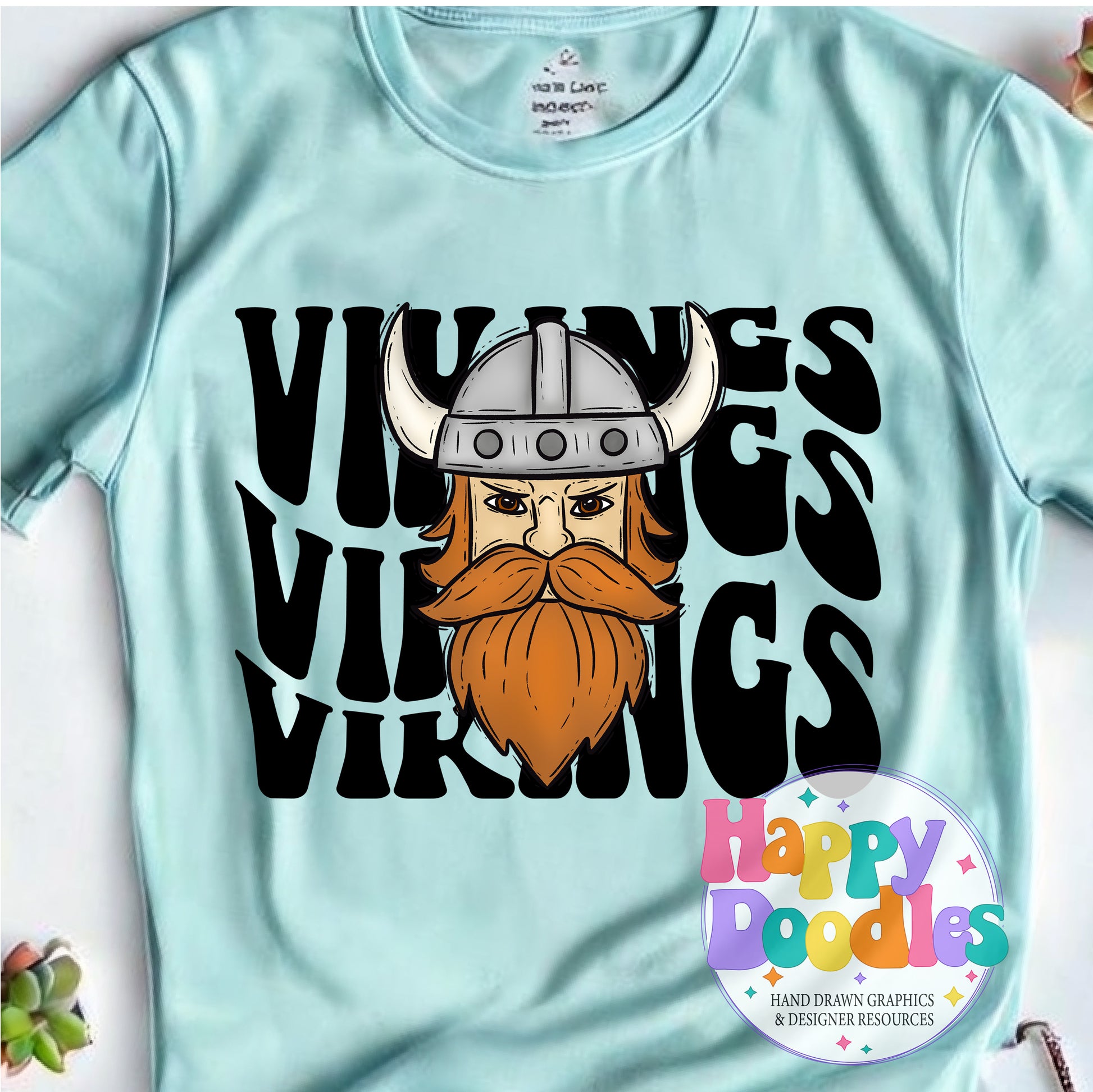 Wavy Retro Vikings Face Mascot Printable PNG - Happy Doodles Designs