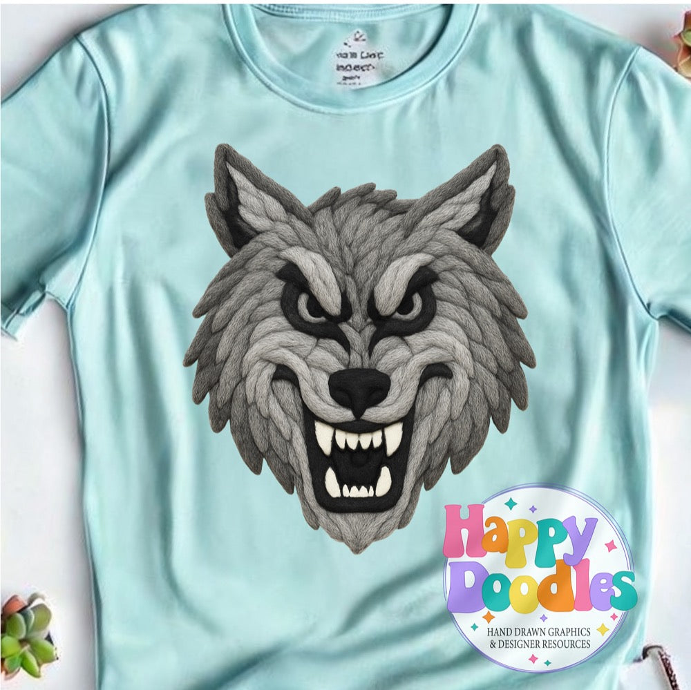 Wolf Yarn Mascot High Resolution PNG Clip Art - Happy Doodles Designs