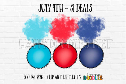 Smoke Bombs July 4th $1 Deal - Hand Drawn Commercial Use Clipart Graphics