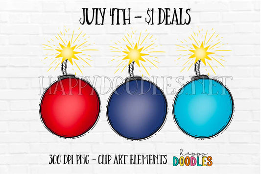 Smoke Bombs Lit July 4th $1 Deal - Hand Drawn Commercial Use Clipart Graphics